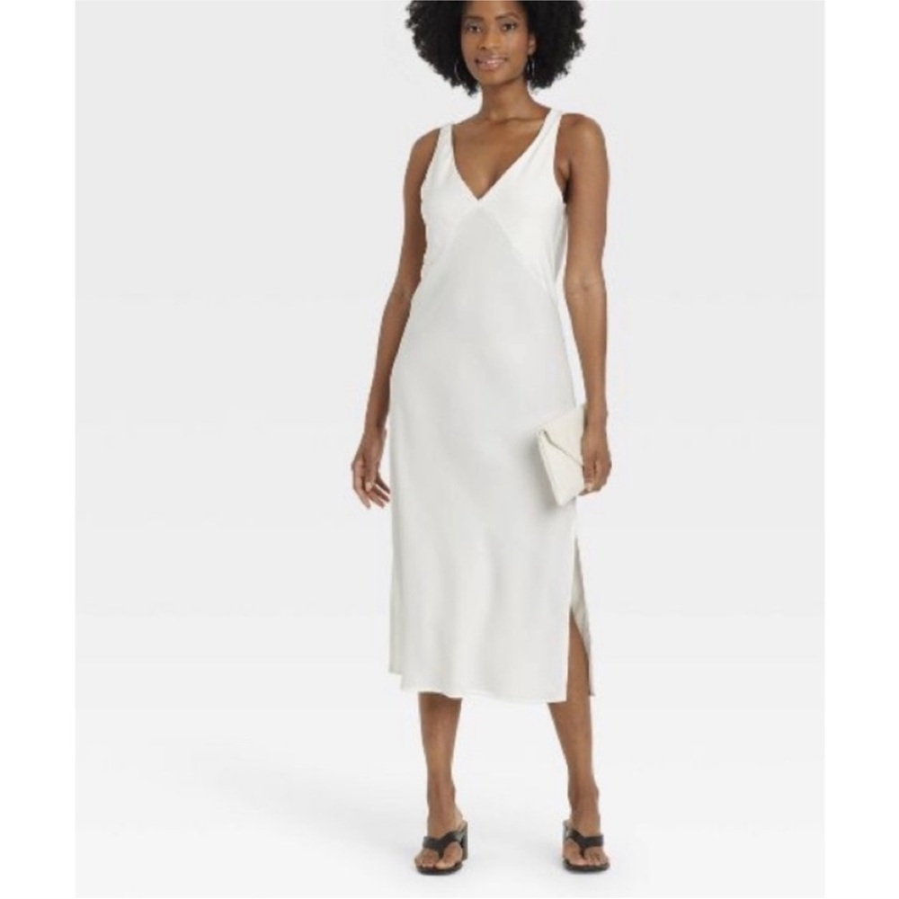 A New Day White V-Neck Slip Midi Dress